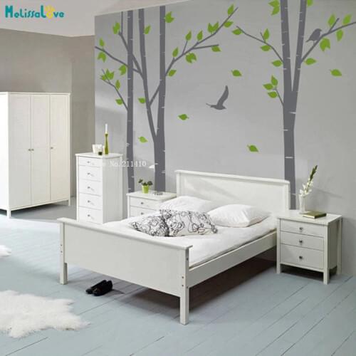 Custom Two Colors Simple Trees Forest With Birds Wall Sticker Animal Nursery Kids Baby Room Nature Decor Decals Vinyl YT4798