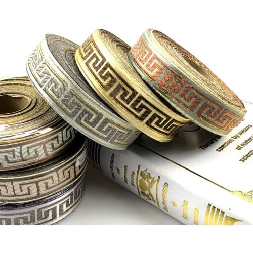 Wholesale 3CMX28yards 7 colors Geometry polyester woven Jacquard Ribbon DIY Clothes Bag Accessories Embroidered Fabric Custom