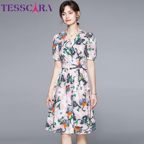 TESSCARA Women Summer Elegant Floral Dress Festa High Quality V-Neck Party Robe Femme Runway Designer A-Line Casual Vestidos
