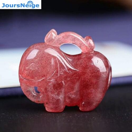 Direct Sales Fine Red Strawberry Natural Crystal Pendants Hand Carved Elephant Pendant Necklace Lucky for Women Men Jewelry