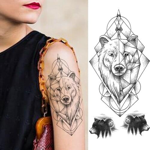 Realistic Wolf Animals Temporary Tattoos Stickers For Teens Men Black Body Art Arm Coyote Totem Fake BearTattoos Waterproof