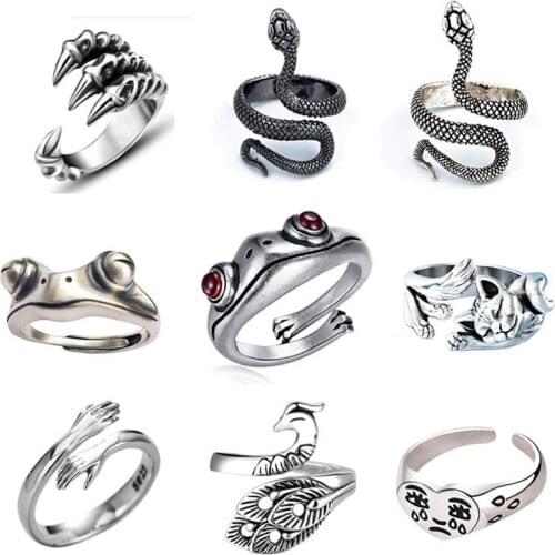 Adjustable Mood Frog Snake Ring Jewelry Silver Rings Set Anillo for Women Man Matching Ringen skull Accessories