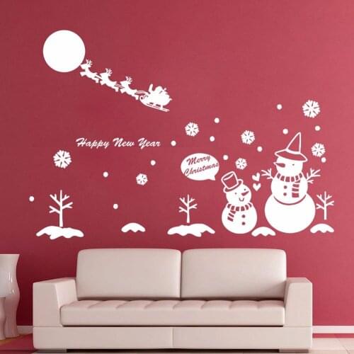 Merry Christmas Santa Claus Snowman Reindeer Wall Stickers Glass Showcase Decor Living Room Removable Vinyl Art Wall Decoration
