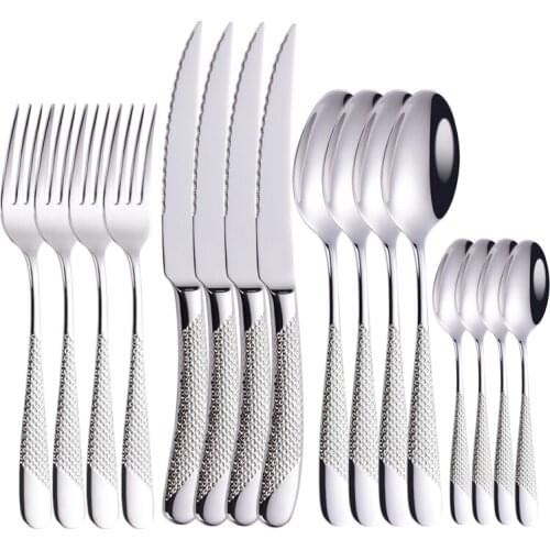 Silver Tableware Stainless Steel Cutlery Set Forks Knives Spoons Kitchen Dinner Set Fork Spoon Knife Gold Dinnerware Set 16 Pcs