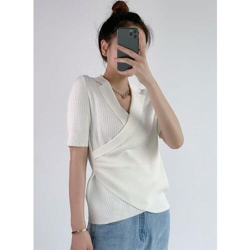 Women Sweater 2021 Summer New Solid Color Collar Wrapped 18 Needle 100% Wool Sweater Thin Slim Body for Women