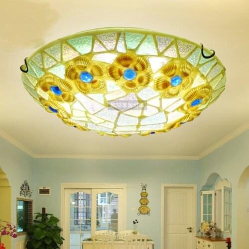 Three-color Light-changing Mediterranean Shell LED Ceiling Lamp Bohemian Restaurant Bedroom Aisle Childrens Room Balcony Lamps