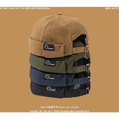 Vintage Docker Cap Brimless Hat Breathable Beanie Hats Cotton Retro Adjustable Literary Landlord Cap Women Hip Hop Hat D821