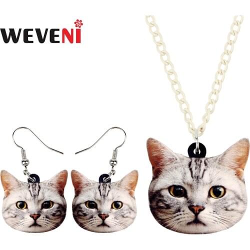 WEVENI Acrylic Novelty Kitten Cat Jewelry Sets Earrings Necklace Pendant Cartoon Animal Gifts For Women Girls Pet Lovers Bijoux