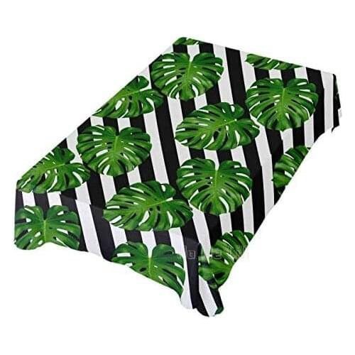 Green Palm Leaf Striped Tablecloth Wrinkle Resistant Table Kitchen Party