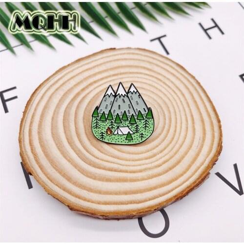 Mountains Wood Jungle Brooch Peak Nature Forest Camping Adventure Amateur Enamel Pin Badge Hat Bag Fashion Women Jewelry Gift