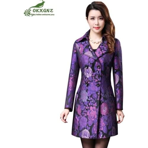 Medium long size womens windbreaker coat 2020 slim double-breasted autumn outerwar elegant Middle-aged mother clothing jacket