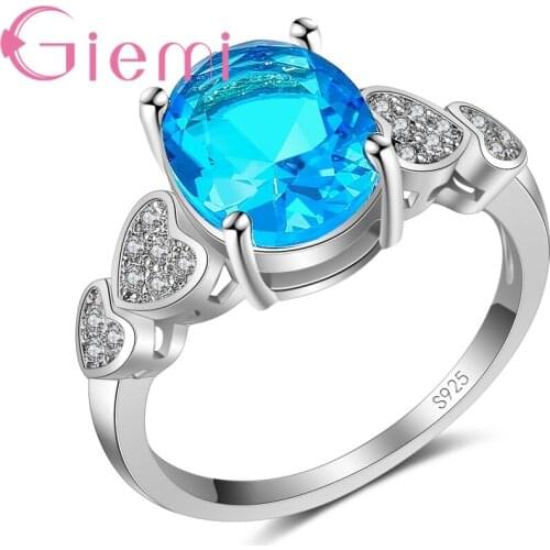 Solid 925 Sterling Silver Rings Oval Crystal Design Jewelry Best Gifts for Women with Elegant Heart Wedding Band