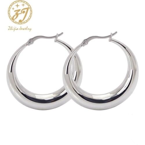 Zhijia Stainless Steel Jewelry Earring Thick Casual Simple Round Small Silver Hoop Earrings For Women Free Shipping