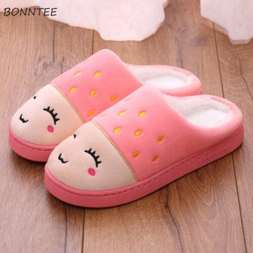 Winter Slippers Women Cute Fashion Cartoon Pattern Cotton Home Mute Shoes Womens Simple Casual Warm Soft Bottom Slipper Non-slip