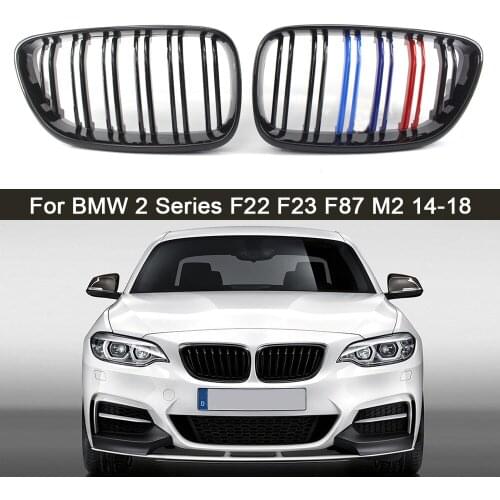 1 Pair Car Front Bumper Kidney Double Line Gloss Black M Styling Sport Grille For BMW 2 Series F22 F23 F87 M2 14-18 Car Styling