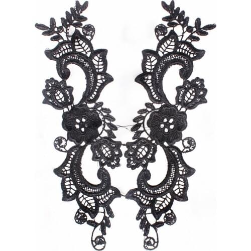 10pair Mirror Pair Black Flower Bridal Wedding Embroidery Patch Lace Applique Motif Costume Lace Trim Sewing Accessories T1491