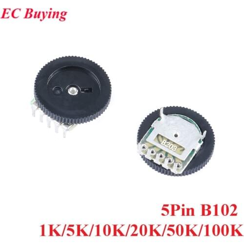10pcs 1K/5K/10K/20K/50K/100K B102 Gear Dial Potentiometer Double Potentiometers 5pin for Radio MP3/MP4 Volume Adjustment Switch
