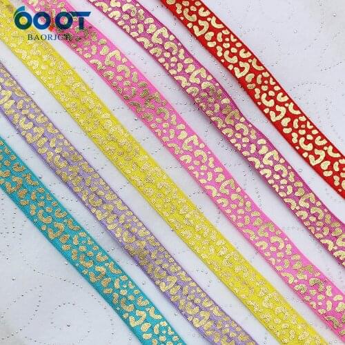 10yards 5/8''geometric bronzing Ribbon Elastic Foldover Elastics Stretch Hair Ties Headbands for Baby Girls Hair Bow E-20508-940