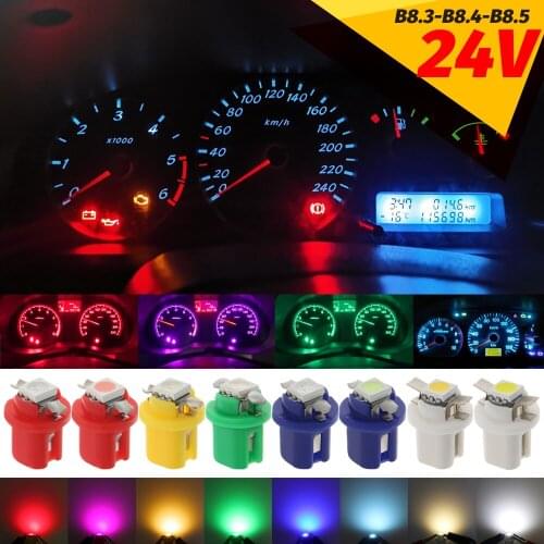100pcs 24V T5 B8.5D 509T B8.5 5050 Led 1 SMD LED Wedge Instrument Cluster Panel Speedometer Lamp Bulb Gauge Dash Light White