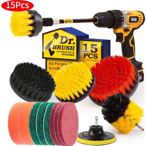 15piece Drill Brush Attachment Set Power Scrubber Drill Brush kit Scrubing Pads Cleaning kit Drill Brush Attachment