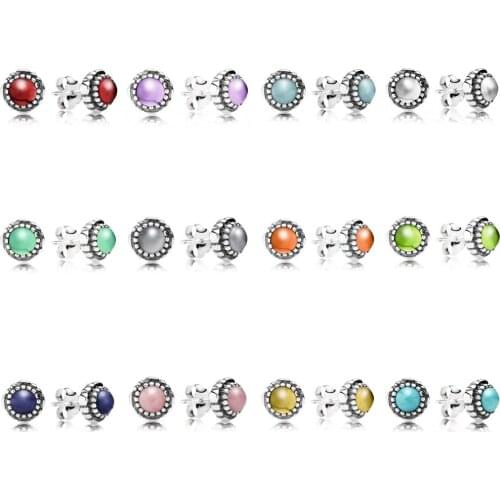 2019 NEW 100% 925 Sterling Silver Earring Twelve Color Gem Constellations Blue Crystal Luxury Fit DIY Bead Wholesale factory