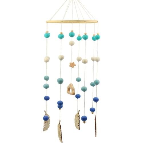 28EC Baby Wool Balls Bed Bell Crib Mobile Rattle Toy Wooden Trojan Horse Clouds Birds Pendants Wind Chime Kids Room Decor