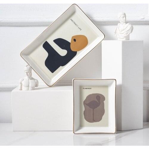 Abstract Geometric Rectangular Dishes Childrens Breakfast Tray Home Decoration Soap Box Golden Rims Flat Tray Snack Plates 1pc