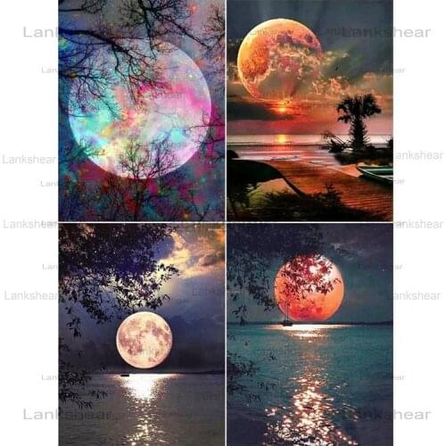 New Design 5D DIY Diamond Painting Moon Full Square Diamond Embroidery Landscape Cross Stitch Mosaic Sale Home Decoration