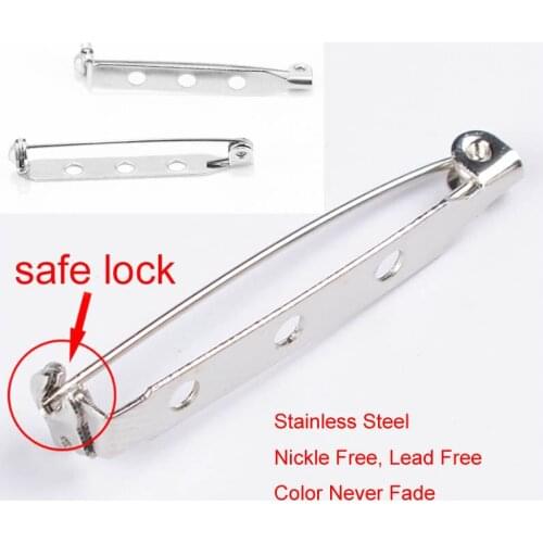 304 Stainless Steel Brooch Base Back Bar Badge Holder Safe Lock Brooch Pins DIY Jewelry Craft Findings Accessories Never Fade