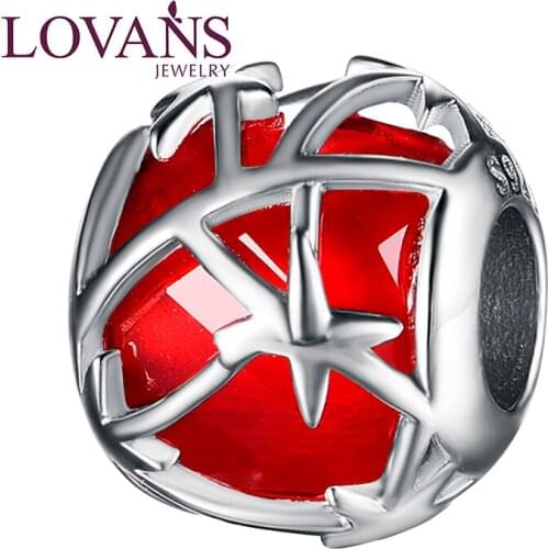 LOVANS Trend Sterling Silver Charms Red Enamel Stripe Stars Design 925 Beads Fit For Original Charm Bracelet Jewelry