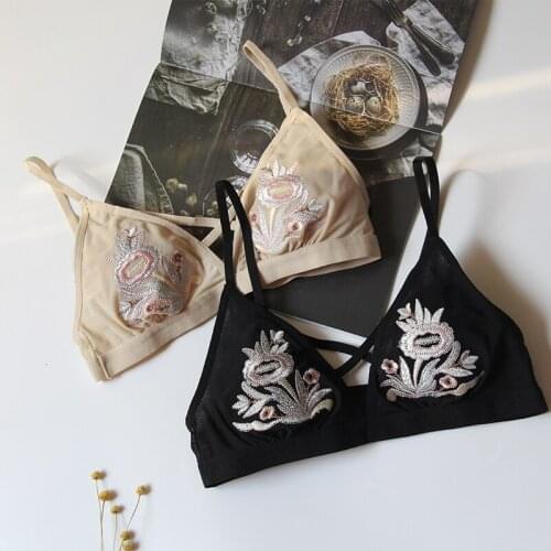 New Embroidered corset ultra-thin underwear push up bra breathable flower bralette cross band fashionable comfortable brassiere