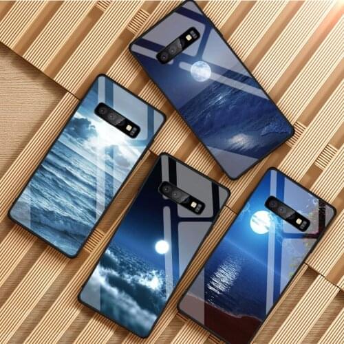 Blue sea moon Tempered Glass Phone Case For Samsung Galaxy S8 S9 S10 S20 PLUS J8 J6 J4 2018 NOTE 8 9 10 Cover Shell