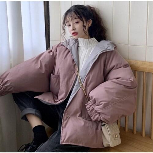 Double-sided wear short cotton womens 2021 winter new Korean version thick coat loose bread clothing