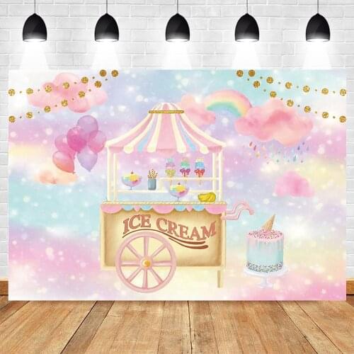 Background Dessert Cart Ice Cream Photo Backdrops Newborn Baby Shower Balloons Decoration Birthday Party Customize Photo Studio
