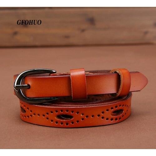 GFOHUO Luxury women belts Famous brand Hollow out Thin belt Pin Buckle Genuine Leather Belt For Women Female Leather Belt