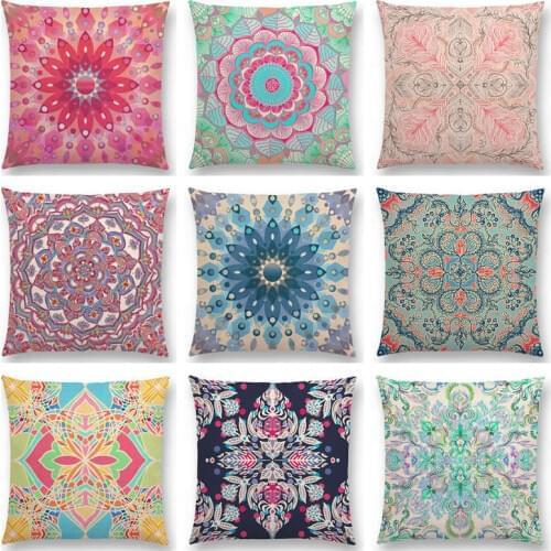 Hot Sale Fantastic Snowflake Flowers Gorgeous Floral Doodle Colourful Decorative Pattern Mandalas Cushion Sofa Throw Pillow