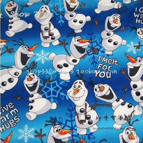 Cartoon Disney Snowman Olaf I Melt for You Blue 100% Cotton Fabric for Boy Clothes Hometextile Cushion Cover Needlework DIY