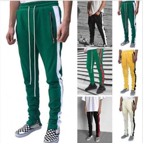 ZOGAA 019 Men Zipper Pocket Zip Track Pants Long Drawstring Sweatpants Side Striped Patchwork Casual Retro Trousers Man Pants