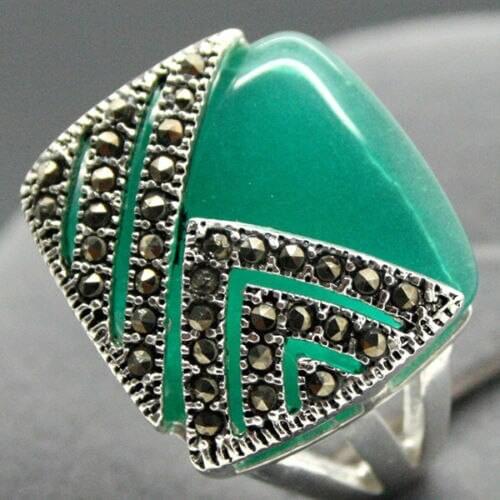 Wholesale good unsex 14*15mm Square Natural Green Agaters stone 925 Ring Size 7/8/9/10 Fine mans jewelry Genuin