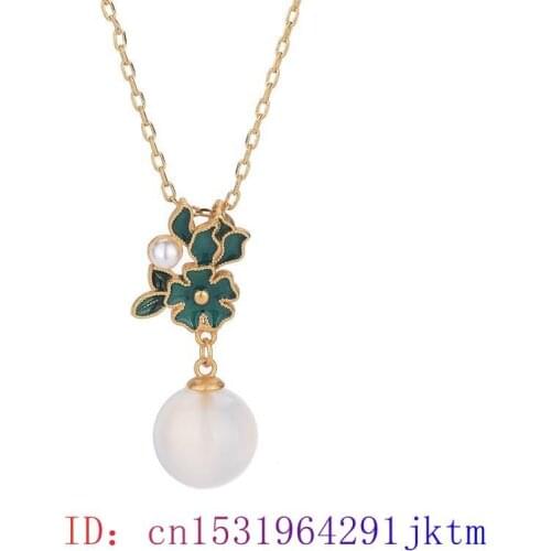 White Jade Bead Pendant Gemstone Zircon Jewelry Chinese Charm Chalcedony Amulet 925 Silver Women Gifts Crystal Necklace Natural