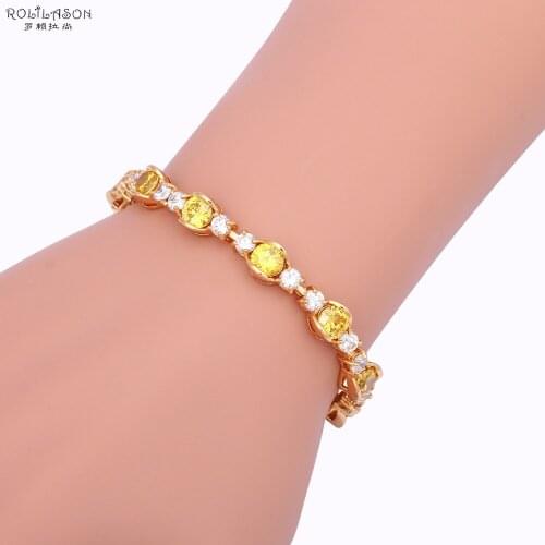 ROLILASON summer Cost Price Golden High Quality Yellow crystal Zircon Charm Bracelets for women party Fashion jewelry TBS985