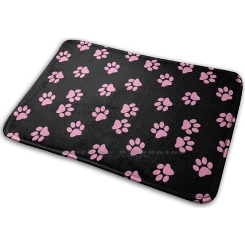 Pink Paws Mat Rug Carpet Anti-Slip Bedroom Entrance Door Mat Paws Dogs Cats Puppy Kitten Animals Pattern Pink Black Graphic