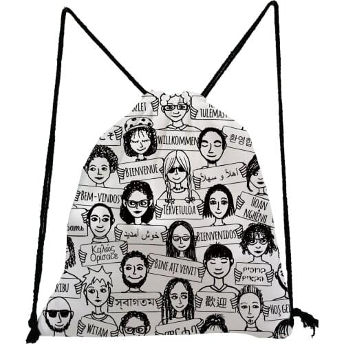 People Animation Printed Backpack Simple Fashion Drawstring Bags Unisex Eco Shoe Bag to School Portable Storage Bag Travel Bag