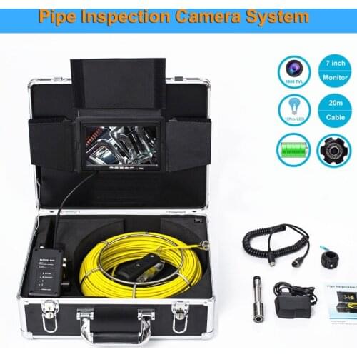 With DVR 7Inch Screen Monitor Sewer Pipe Drain Inspection Camera System 23MM 20M With 12 Highlight Adjustable LED Lights