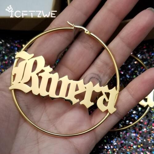 Customized Jewelry Gothic Old English Name Earring Personalized Letters Small and Big Hoop Earrings Women Rose Gold Accessories