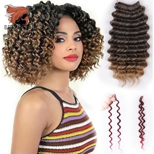 Synthetic Deep Wave Pop Crochet Braiding Hair Extensions 8" Short Ombre Brown Hair Bundles 1Pcs/pack For Black Women