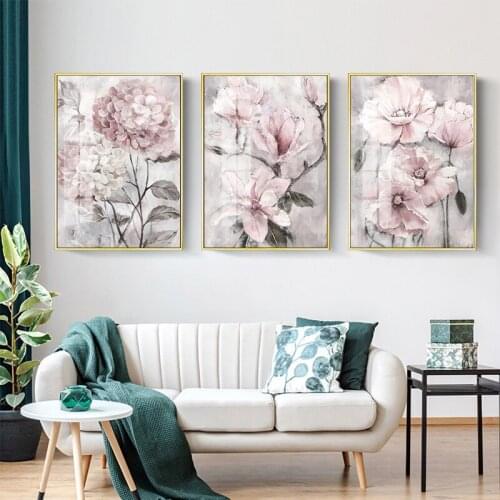 Modern Nordic Canvas Painting Flower Wall Art Pink Flower Poster Print Bathroom Living Room Home Decor Picture Frameless