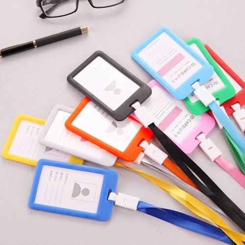 Card Holder Candy Color Work Universal Employee Name Tag With Hanging Rope Waterproof Plastic Card Case Neck Strap #W5