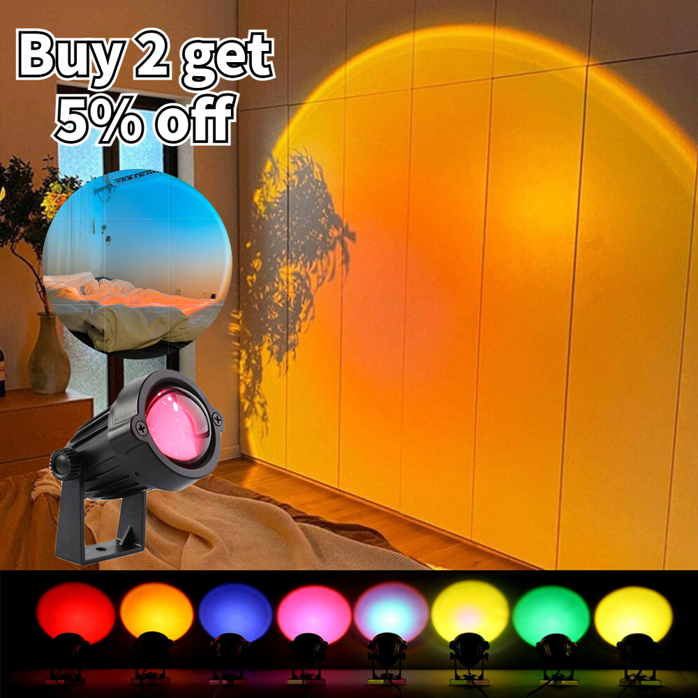 USB EU USA Plug Rainbow Sunset Projection Lamp Atmosphere Night Light Home Coffee Shop Background Wall Decoration Colorful Lamp
