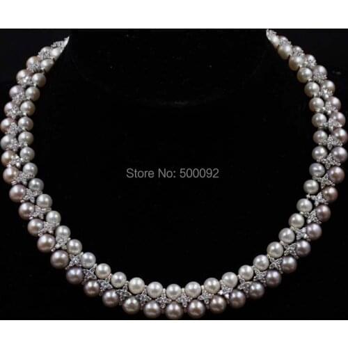 GORGEOUS WHITE/PURPLE FRESHWATER PEARL NECKLACE WOMENS JEWELRY